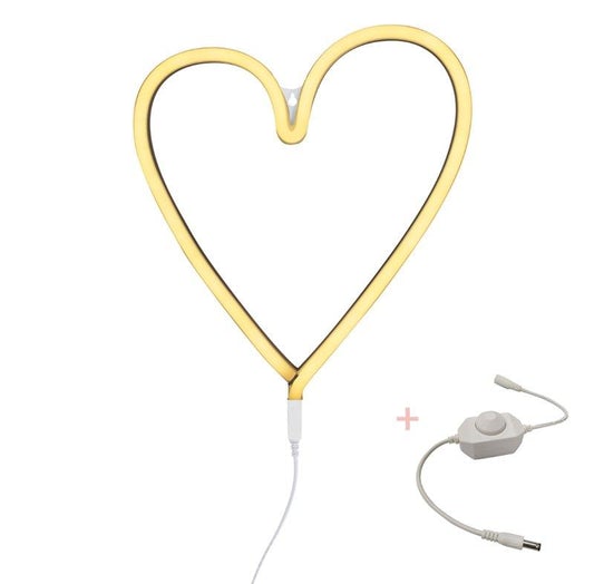 A Little Lovely Company Heart Neon Wall Light in Yellow - EU Plug